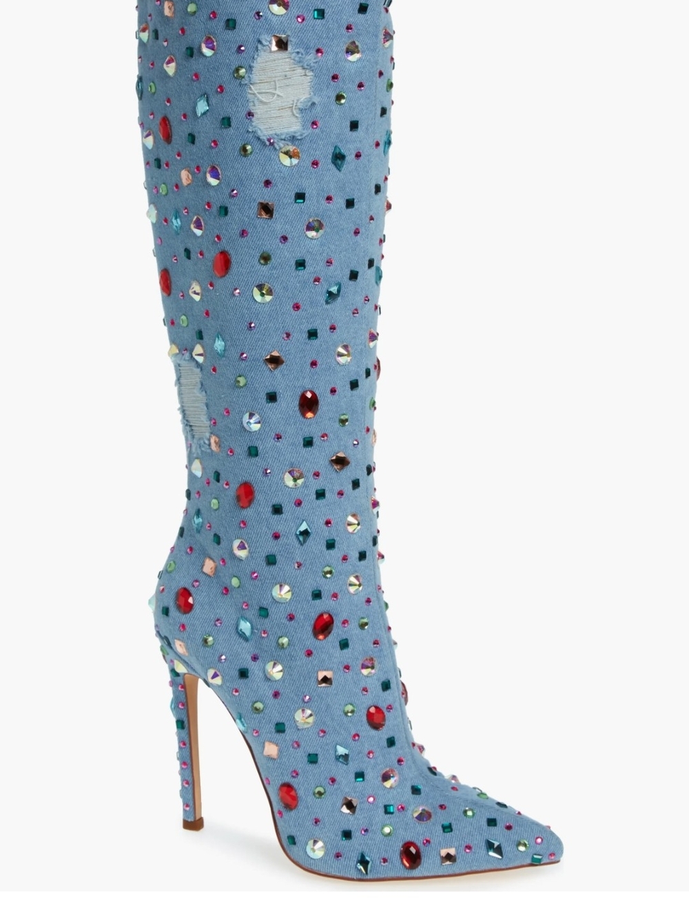Azalea Wang Chili Stiletto Embellished Boot In Denim Blue Size 7 Like New